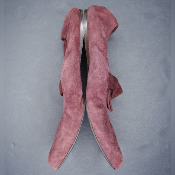 MARNI Burgundy Suede Bow Accent Pointed Toe Ballerina Ballet Flats Size 37 / 7 - Picture 3 of 7